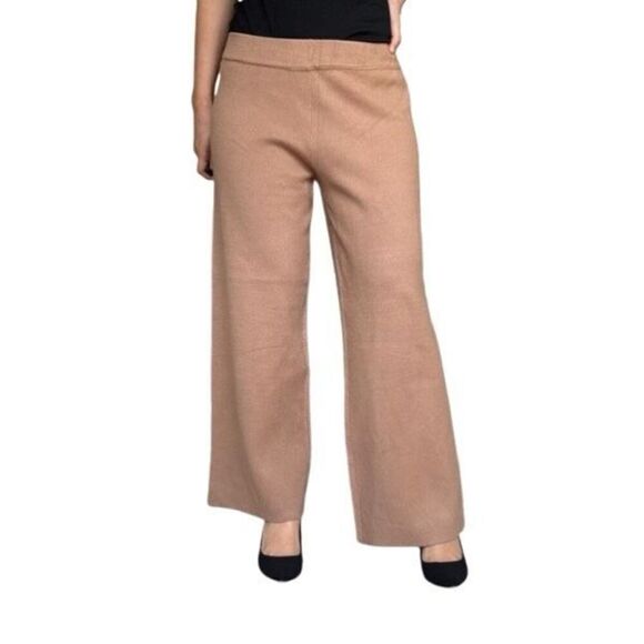 New Joie Tan Knit Pull Up Flat Front Straight Leg Pants Women Size Large Stretch - Picture 1 of 5